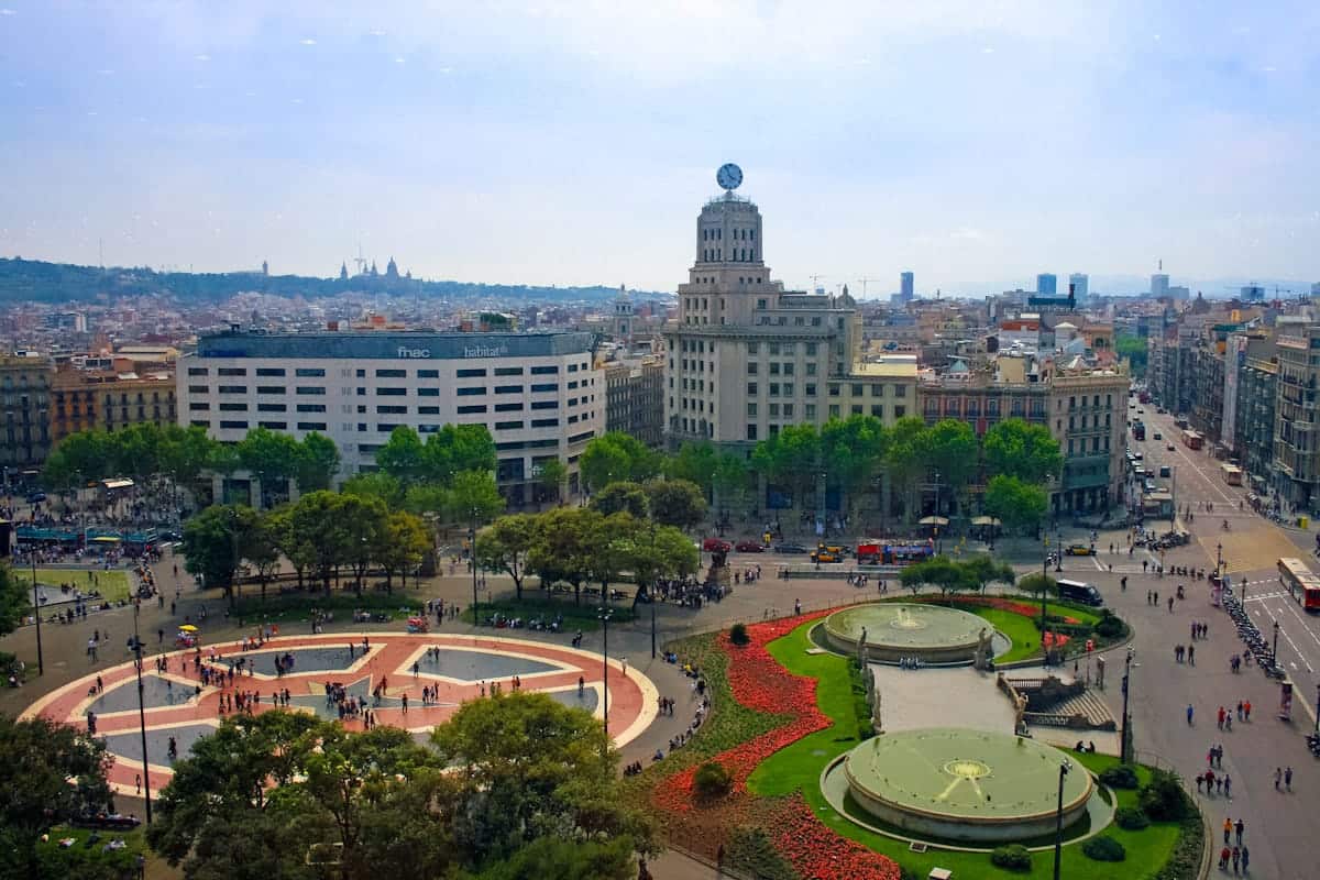 A panoramic view of Plaça Catalunya