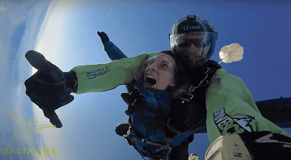 Two people free falling during a skydiving jump