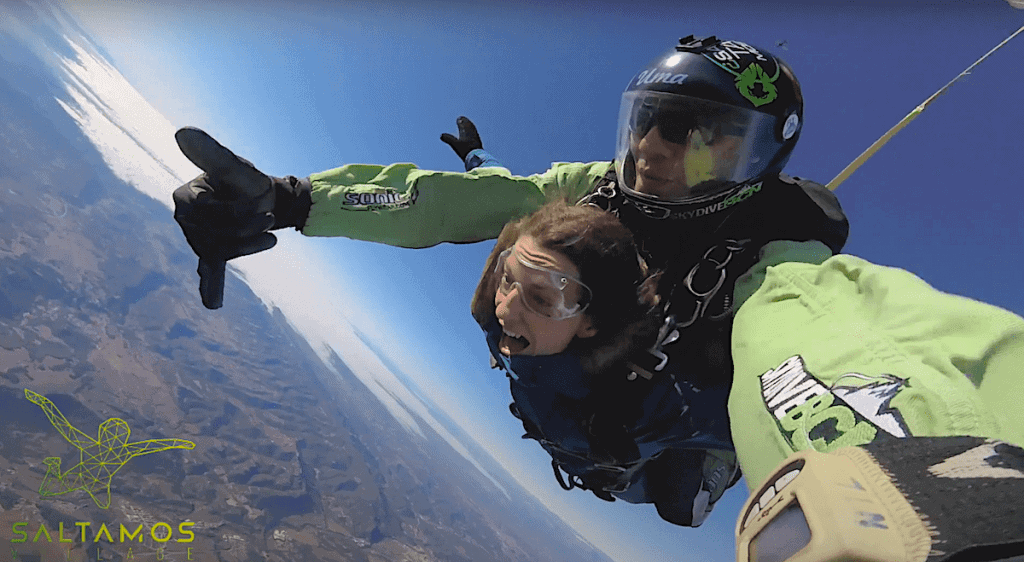 Two people skydiving in Barcelona