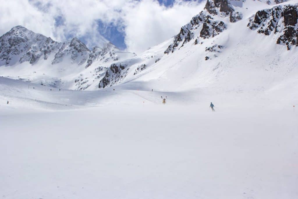 A person skiing in the ski resort Ordino in Andorra