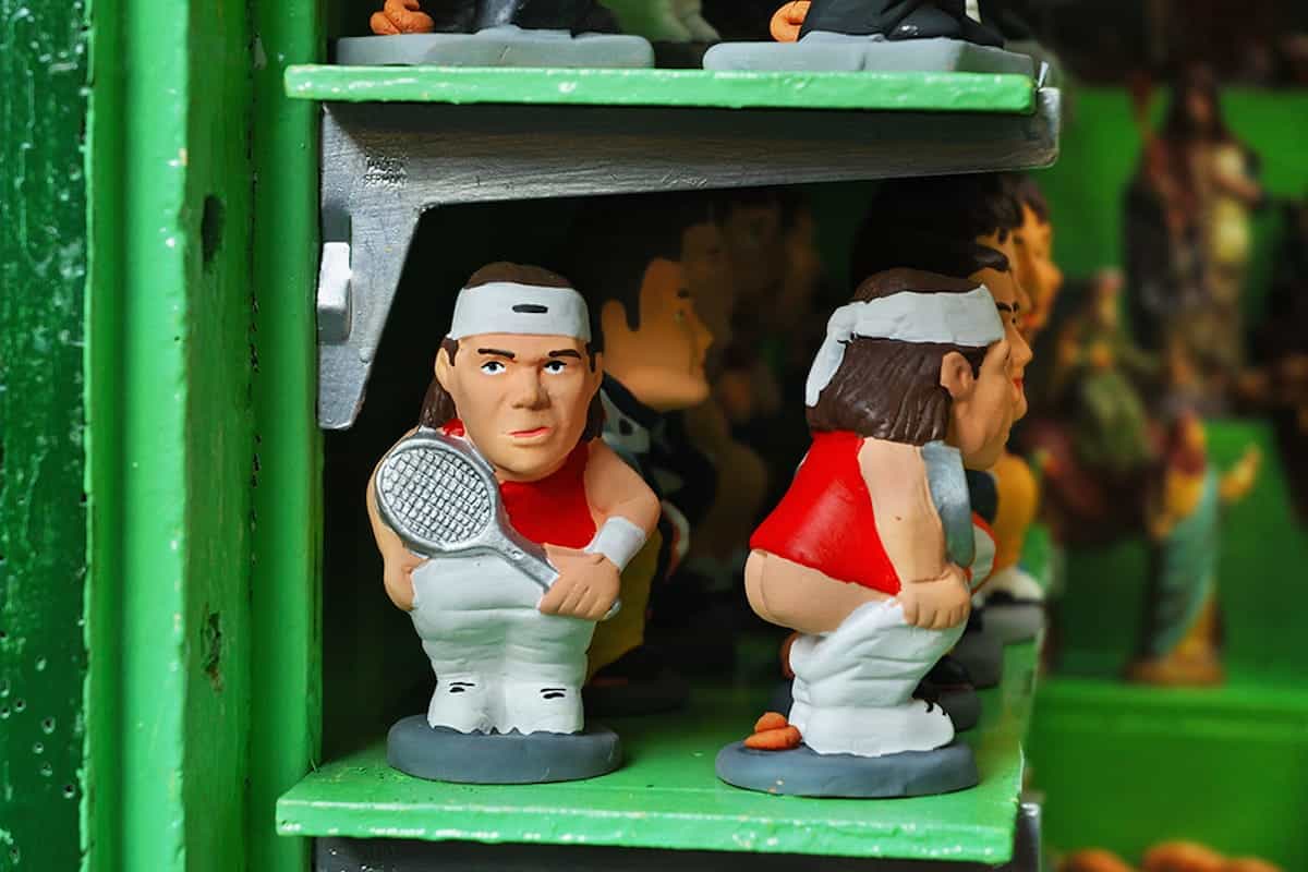 A figurine of Rafa Nadal as a caganer sold in one of the Christmas markets in Barcelona