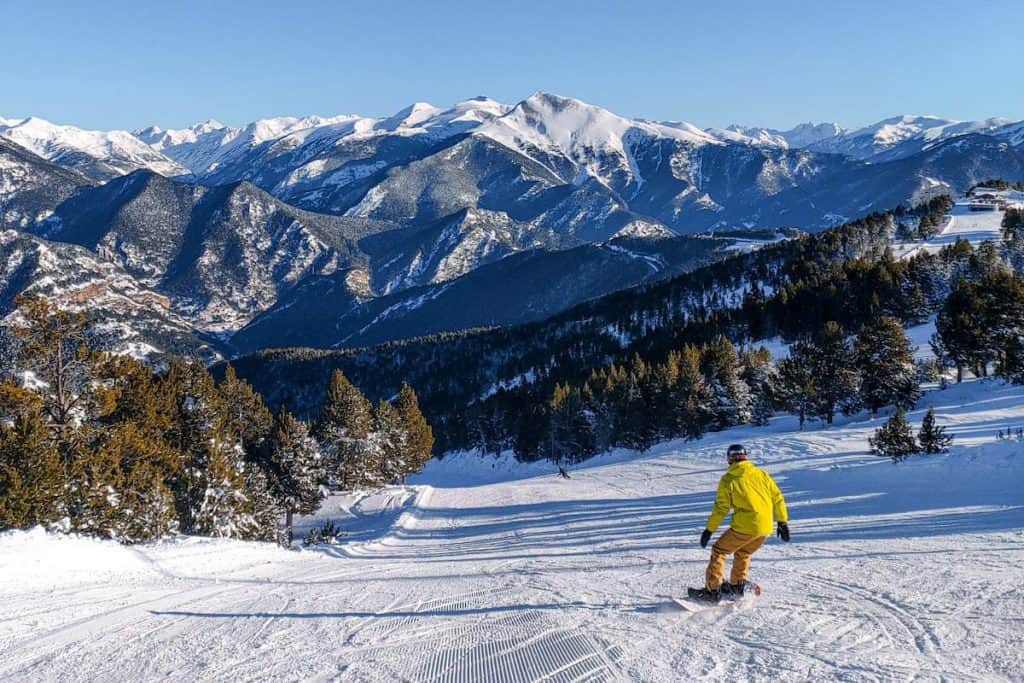 A person snowboarding in the Catalan Pyrenees