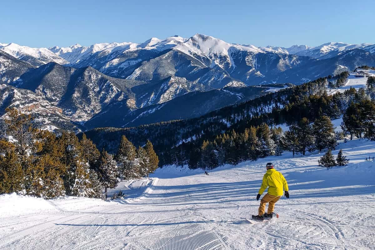 A person snowboarding in the Pyrenees