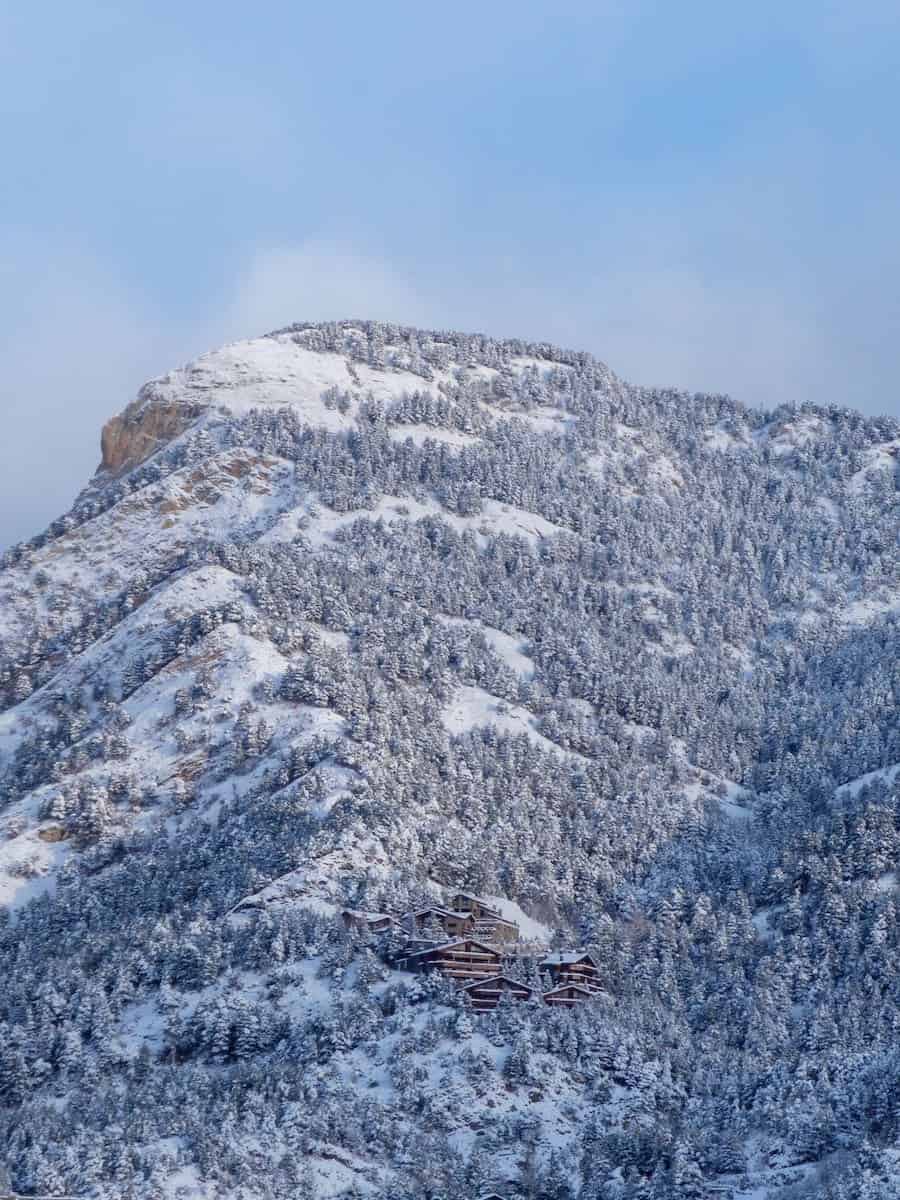 A small village in the middle of a mountain in Andorra in winter