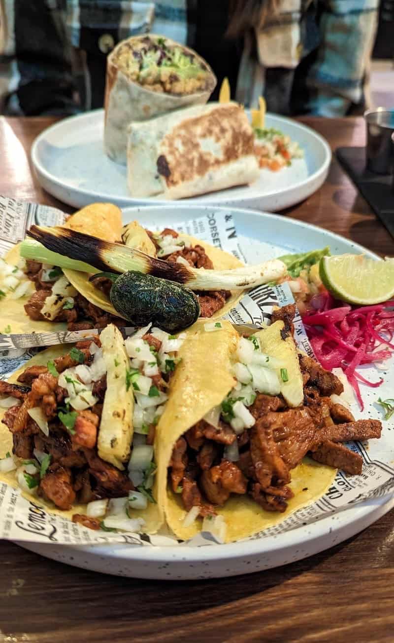 Tacos al pastor and burrito at California Grill