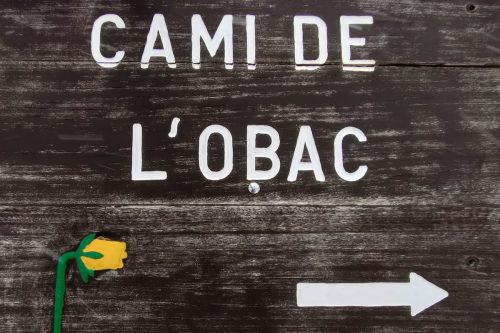 Sign indicating the Camí de l'Obac hike