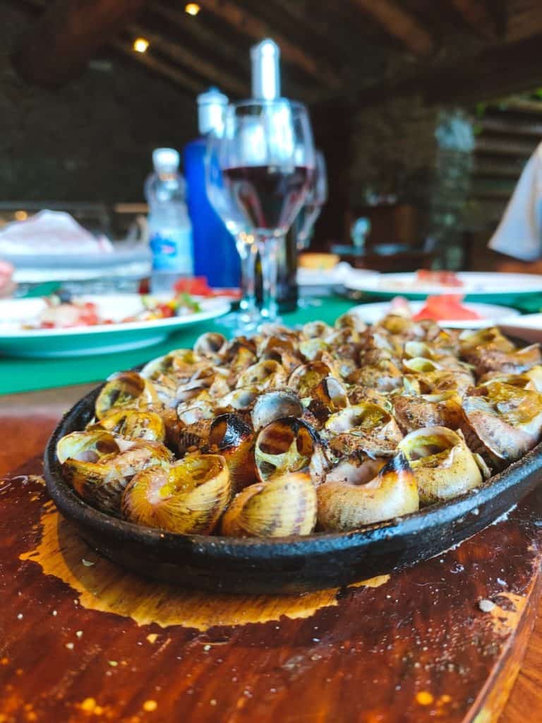 A dish of grilled snails (Borda de les Pubilles, Andorra)