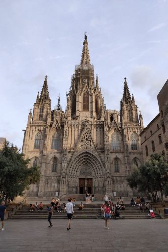 The facade of the cathedral of Barcelona