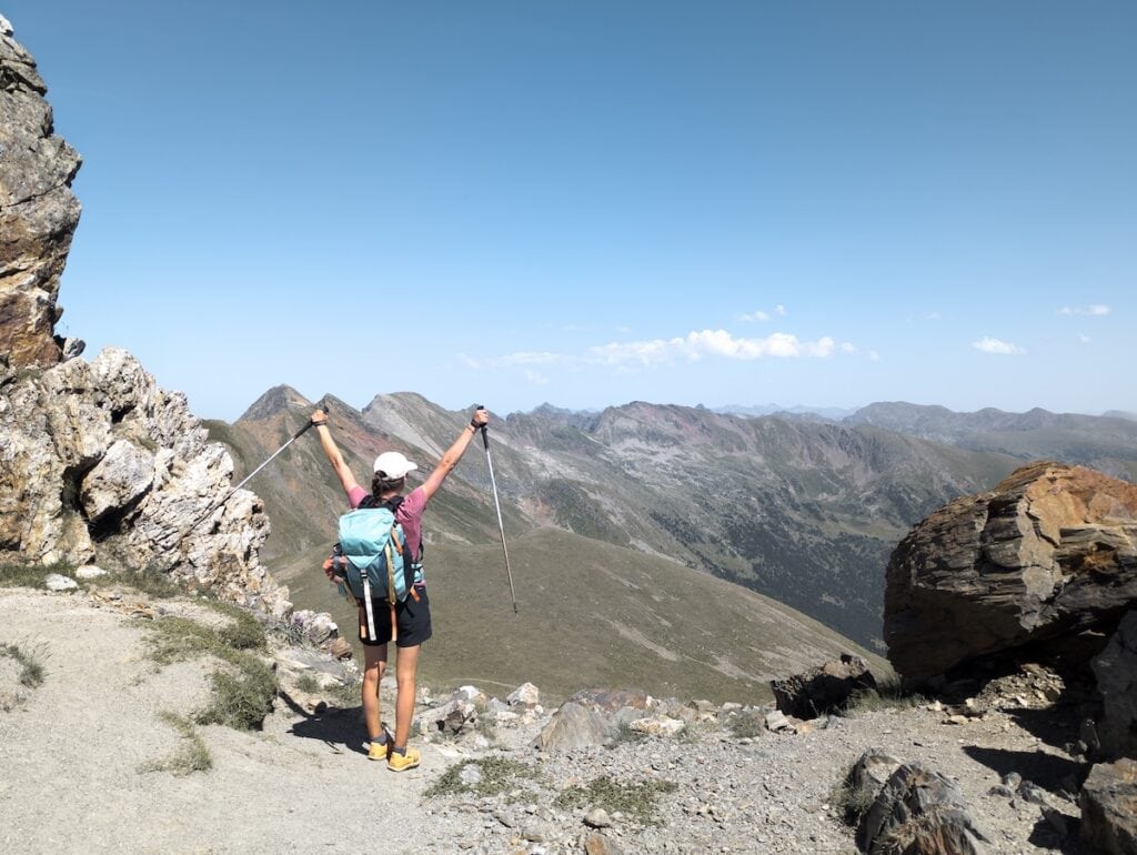 A person in the mountain pass Collada dels Meners