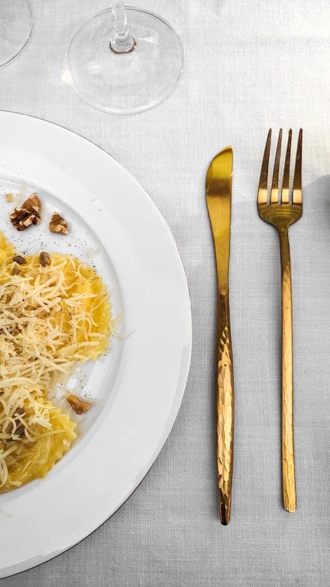 Truffle ravioli with nuts and cheese