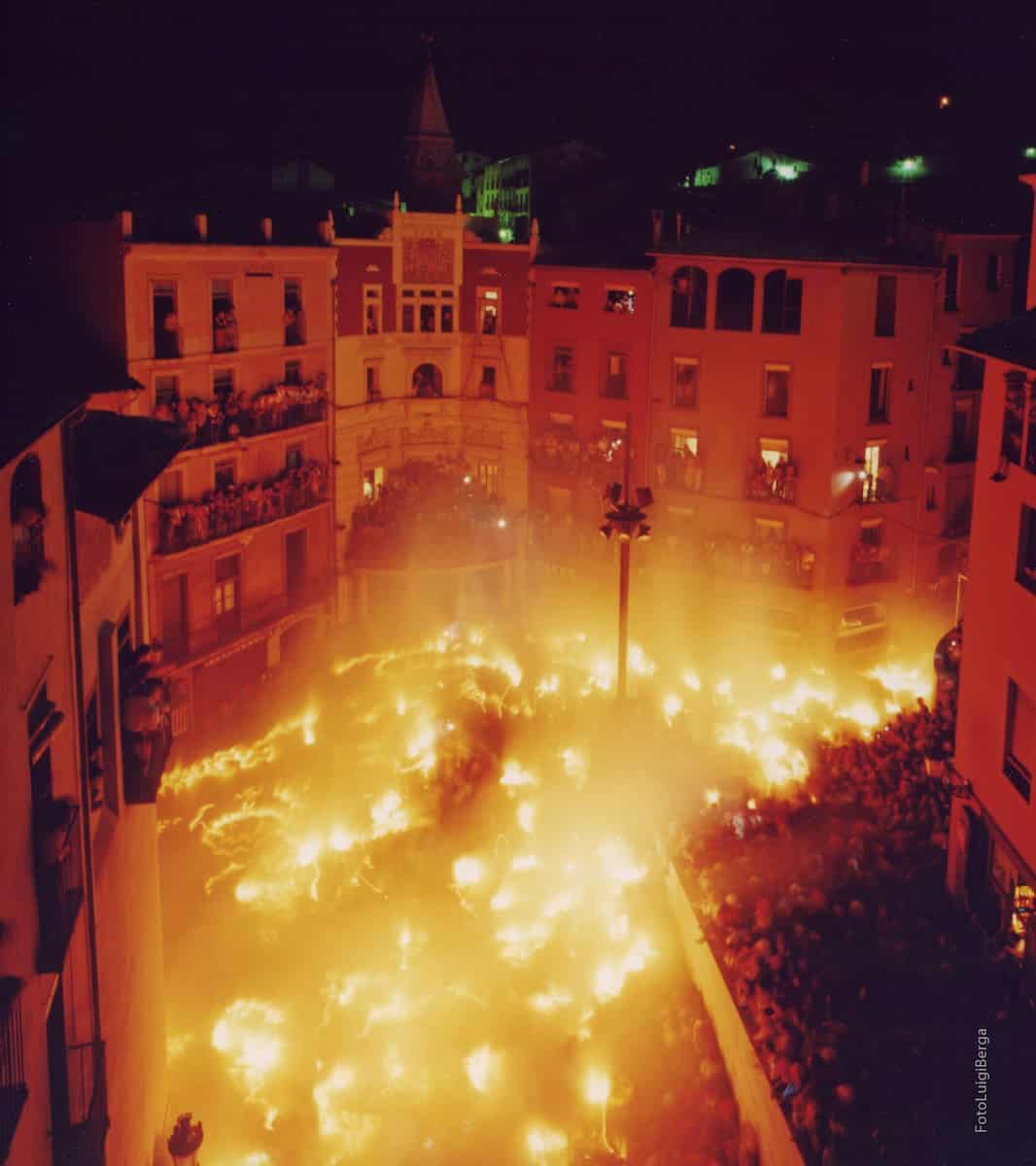 People dancing under the fire during La Patum