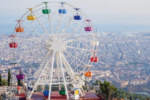 The colourful Ferris Wheel in Tibidabo Amusement Park