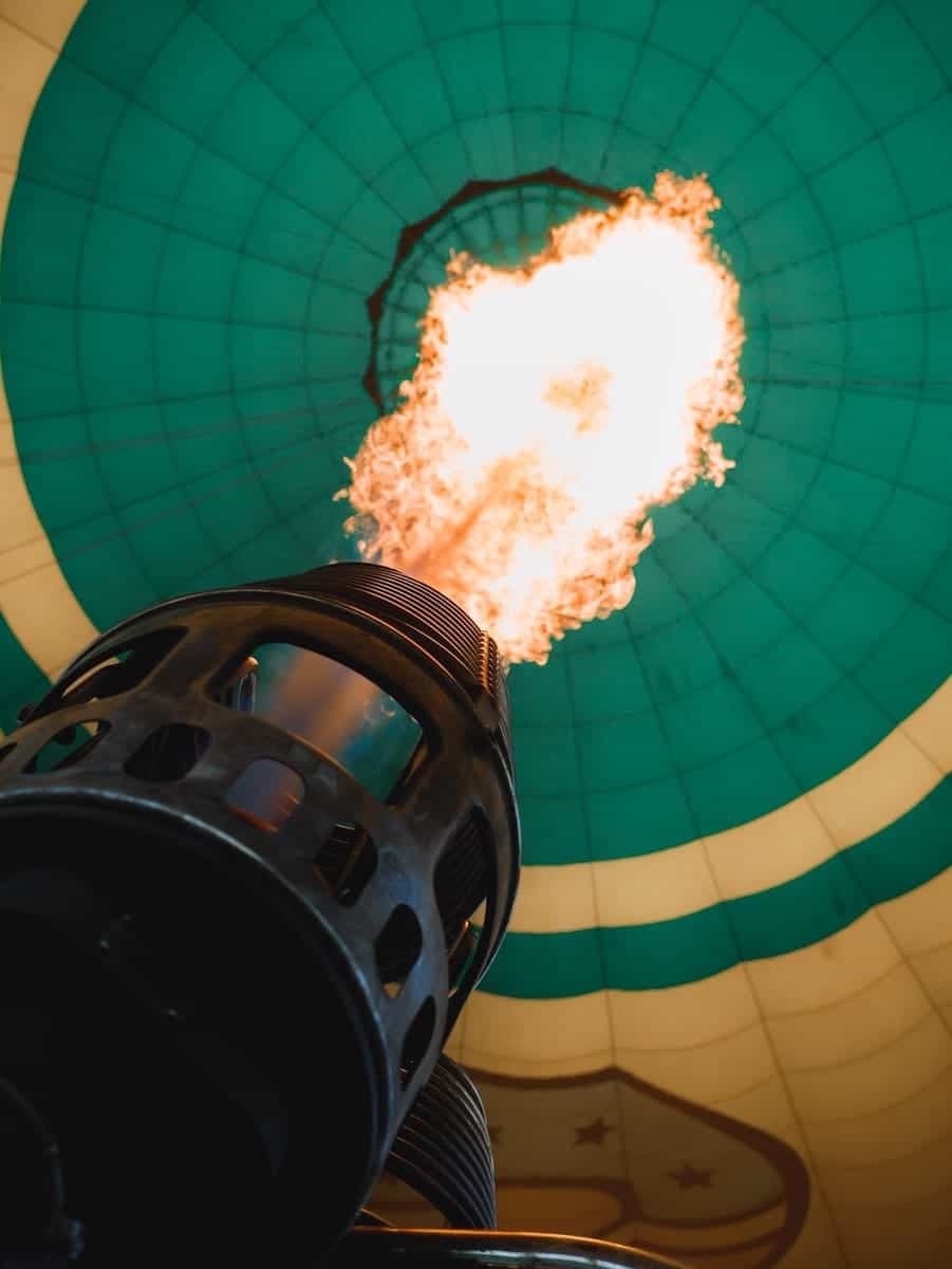 The burner in the hot air balloon heating the air