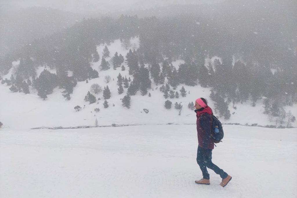 A person doing a winter hike in Andorra