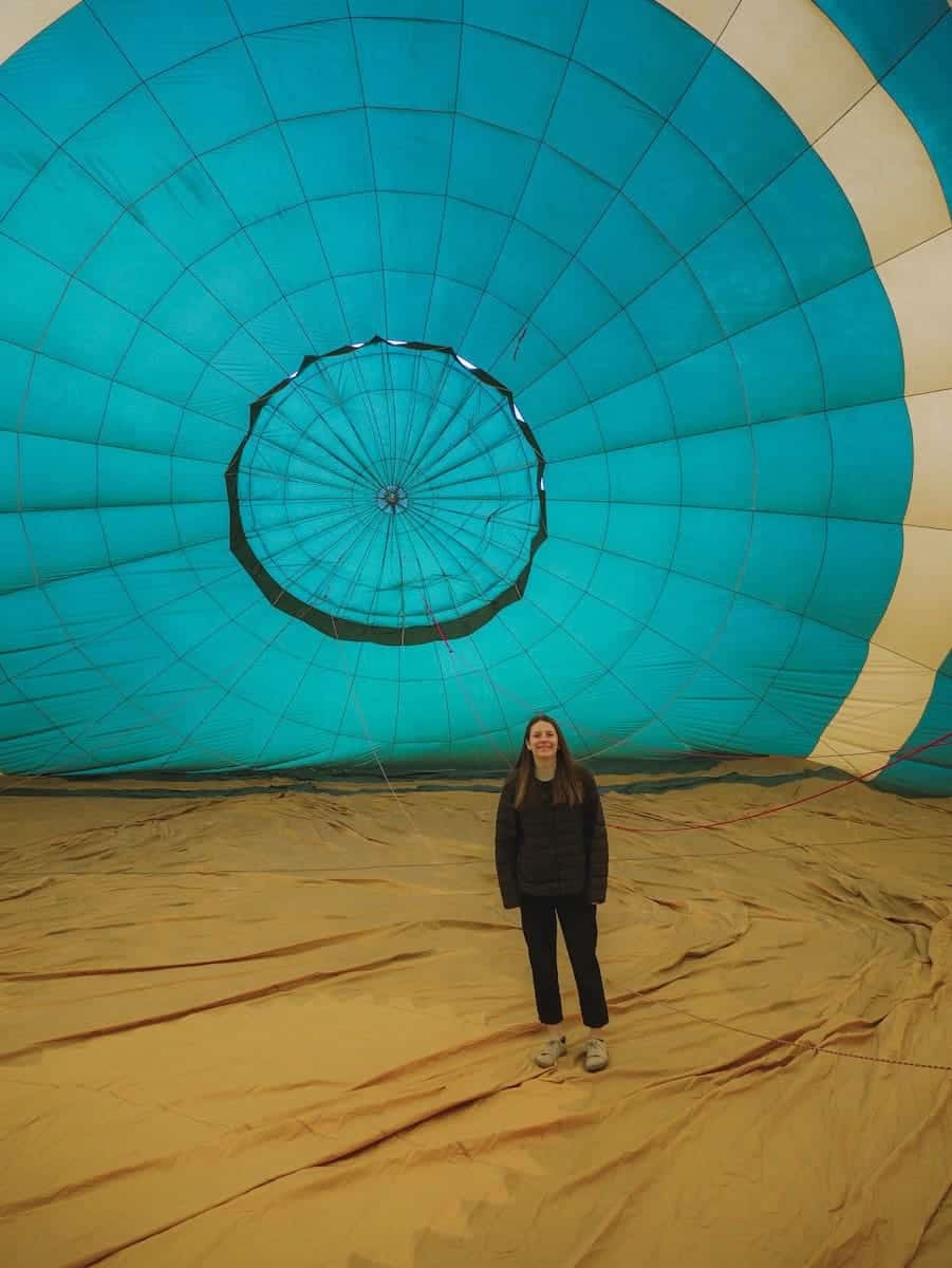 A person inside a hot air balloon