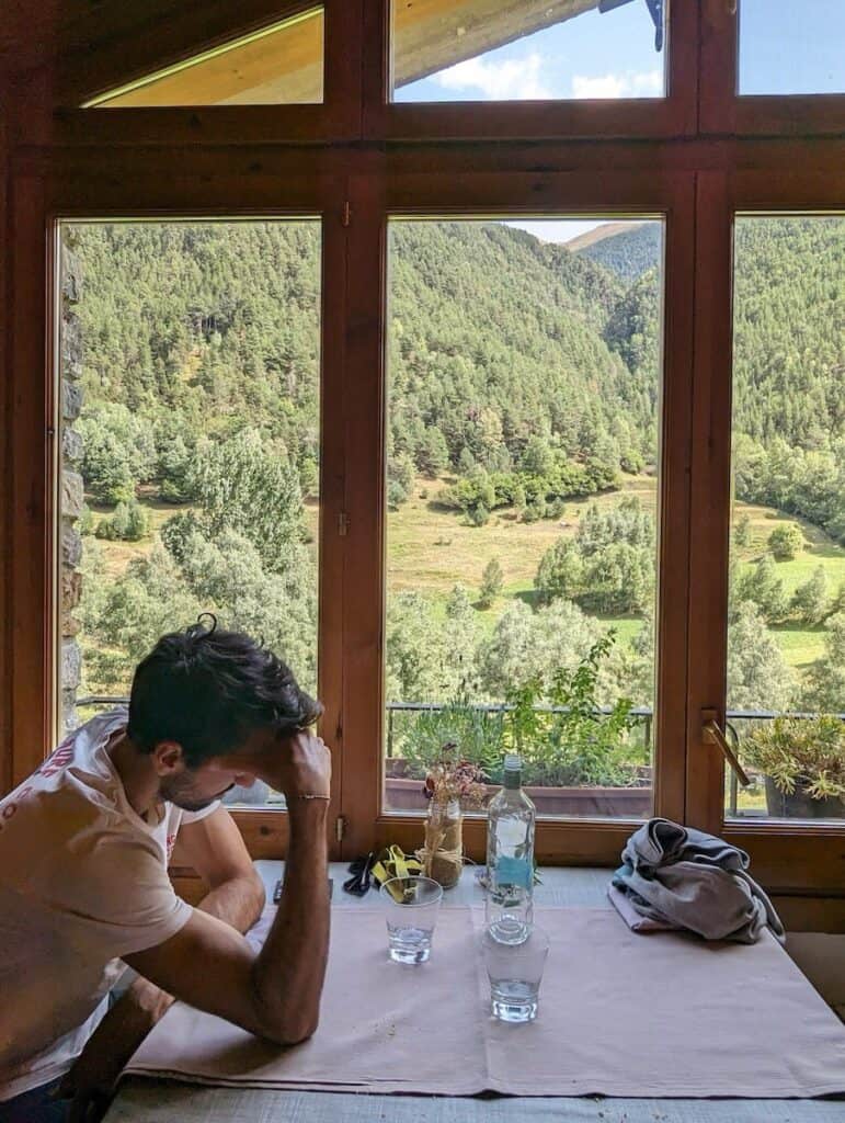 Window views of the restaurant L'Ensegur (Andorra)