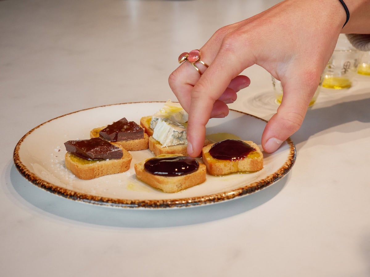 Tasting various olive oils at Cuadrat Valley (Terres de Lleida)