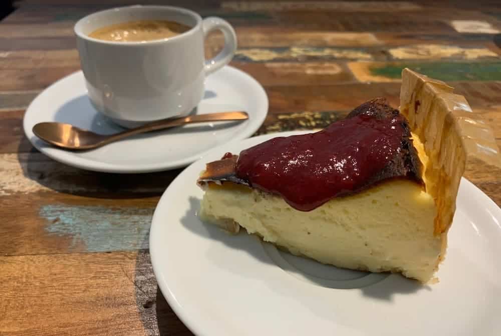 Cheesecake and coffee at Oolong Coffee and Brunch