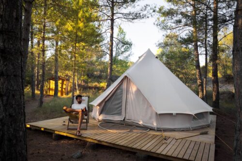 Chilling outside one of the tents at Forest Days glamping