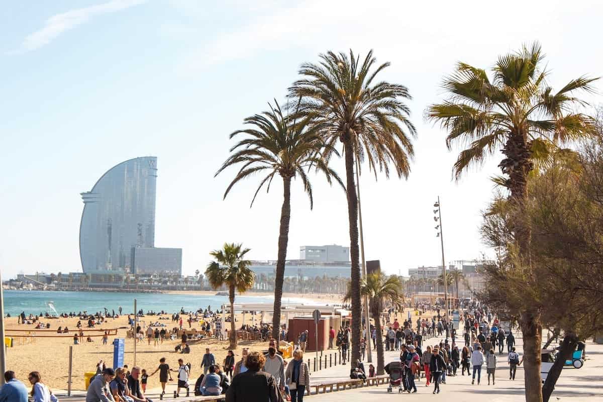 Seaside promenade in La Barceloneta, one of the most famous natural spots in Barcelona