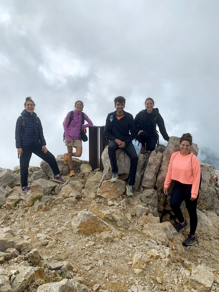 Five hikers at Pollegó Superior (Pedraforca's summit)