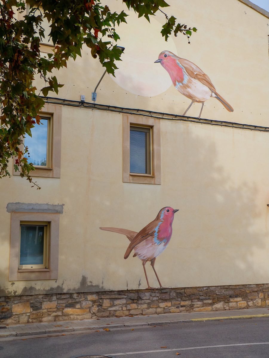 Pit Roig, one of the bird murals in Ivars d'Urgell (Terres de Lleida)