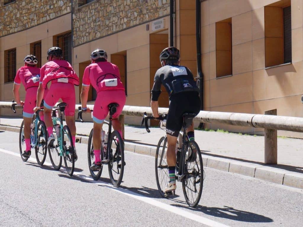 Four people enjoying road cycling in Andorra