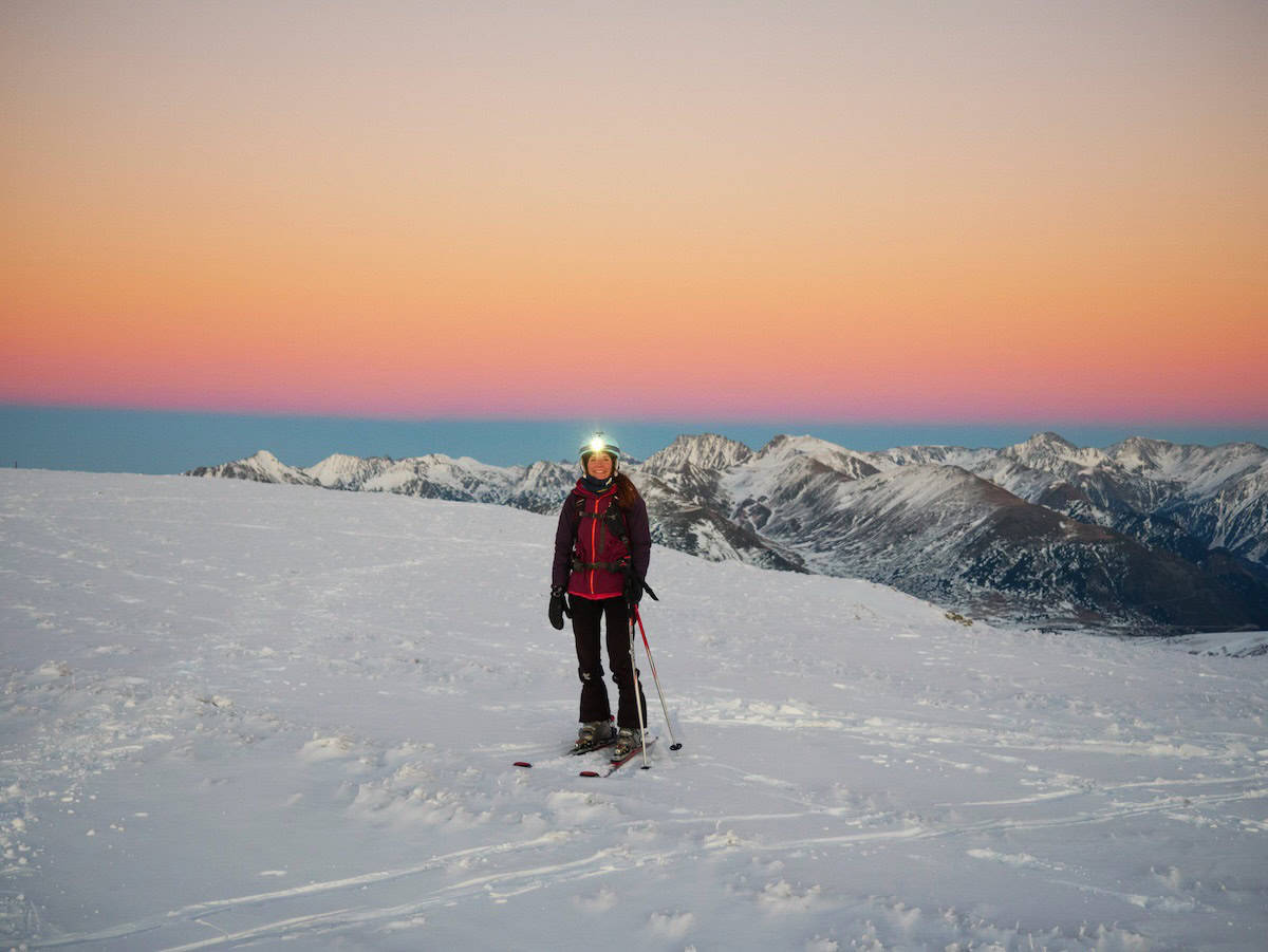 Ski mountaineering in Andorra during the sunset