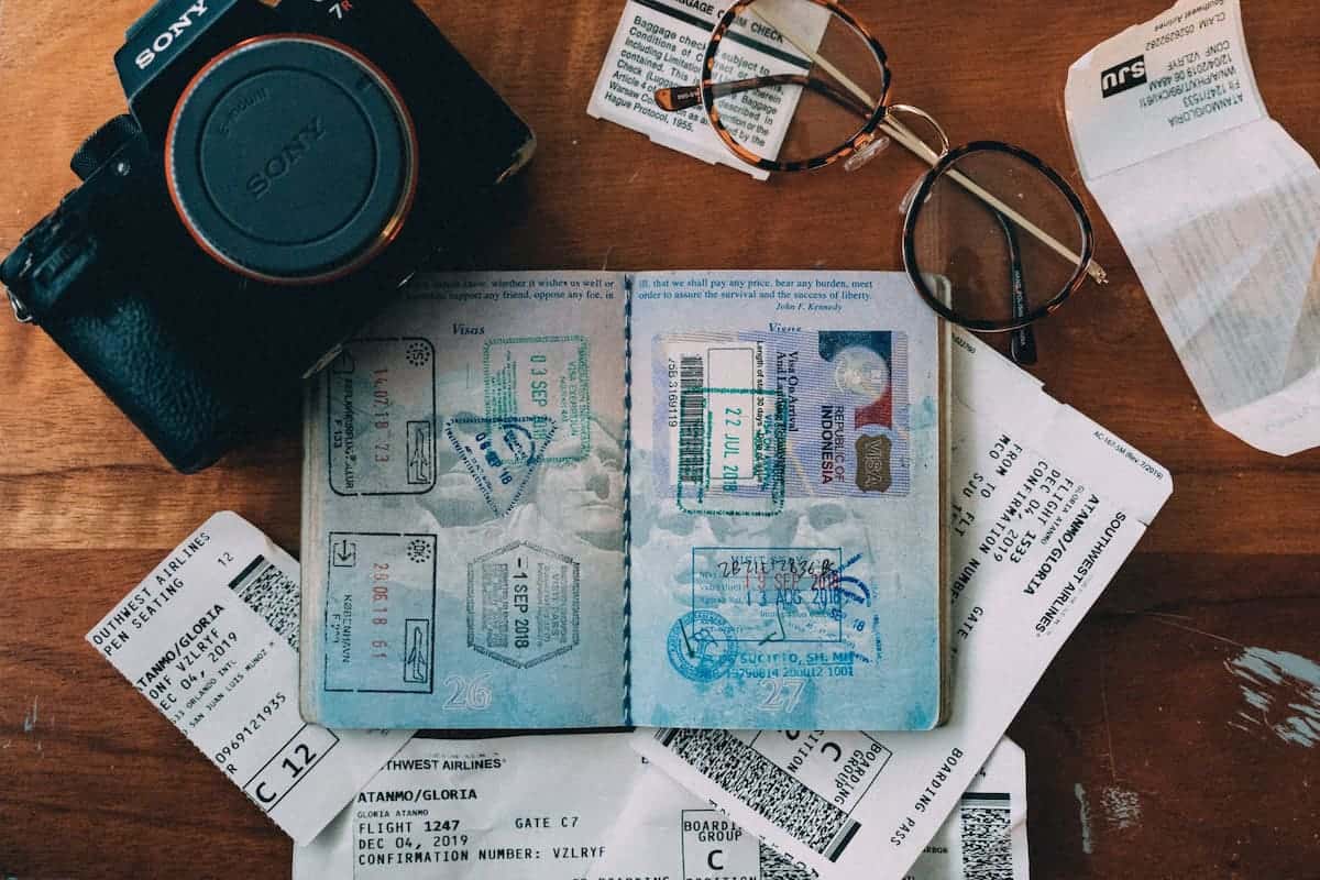 Travel documents on a table