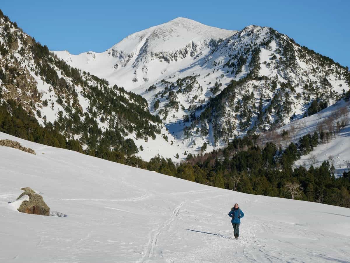 A person exploring the snowy trails in Sorteny Natural Park