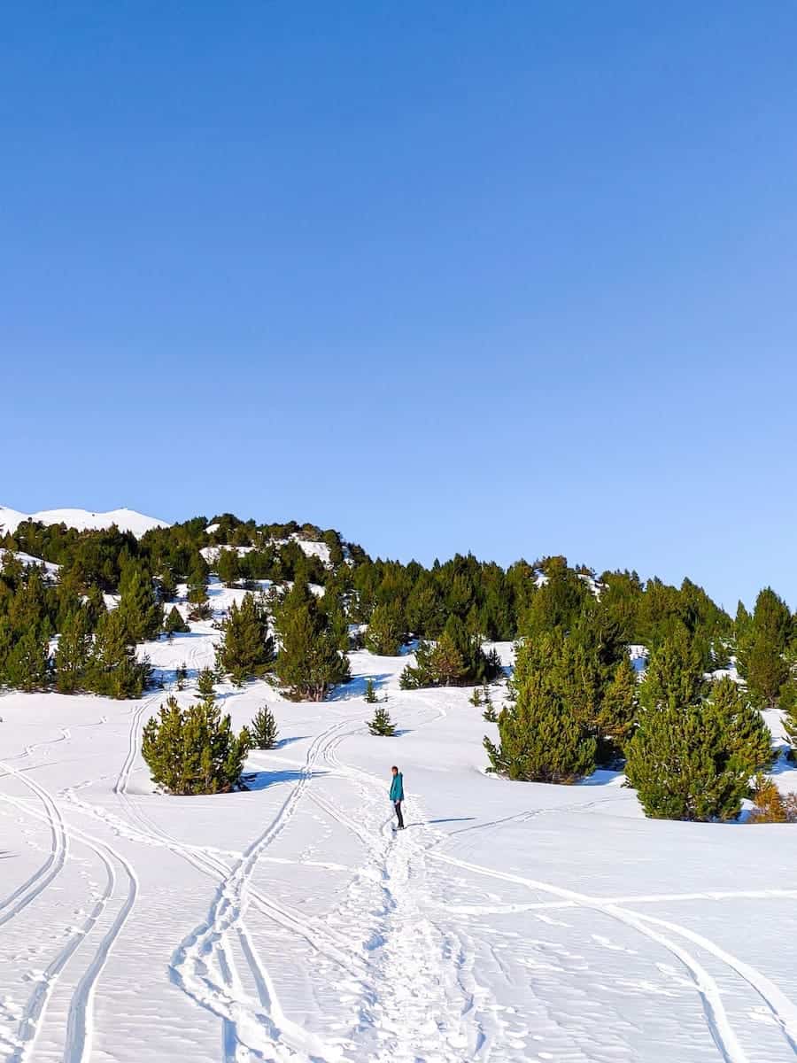 A person doing a winter hike in Andorra